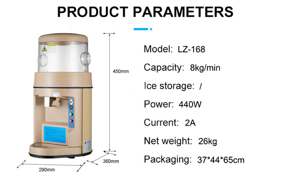 Función de hielo afeitado 8 kg/min LZ-168 Hawaiano fabricante de hielo industrial y triturador